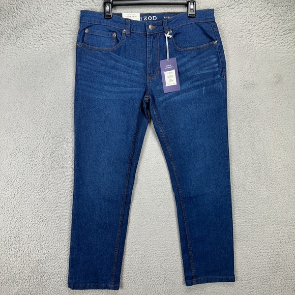Izod Sport Flex Mens Slim Fit Jeans 34X30 Blue Whisking Stretch Straight Leg NEW - Picture 1 of 10